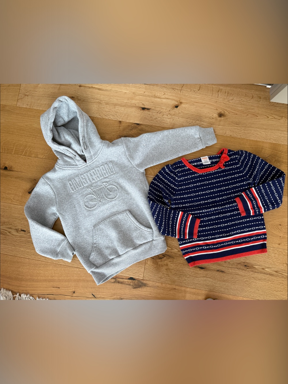 Kids Gray Hoodie Sweatshirt with Embossed Bicycle AMSTERDAM and GYMBOREE sweater